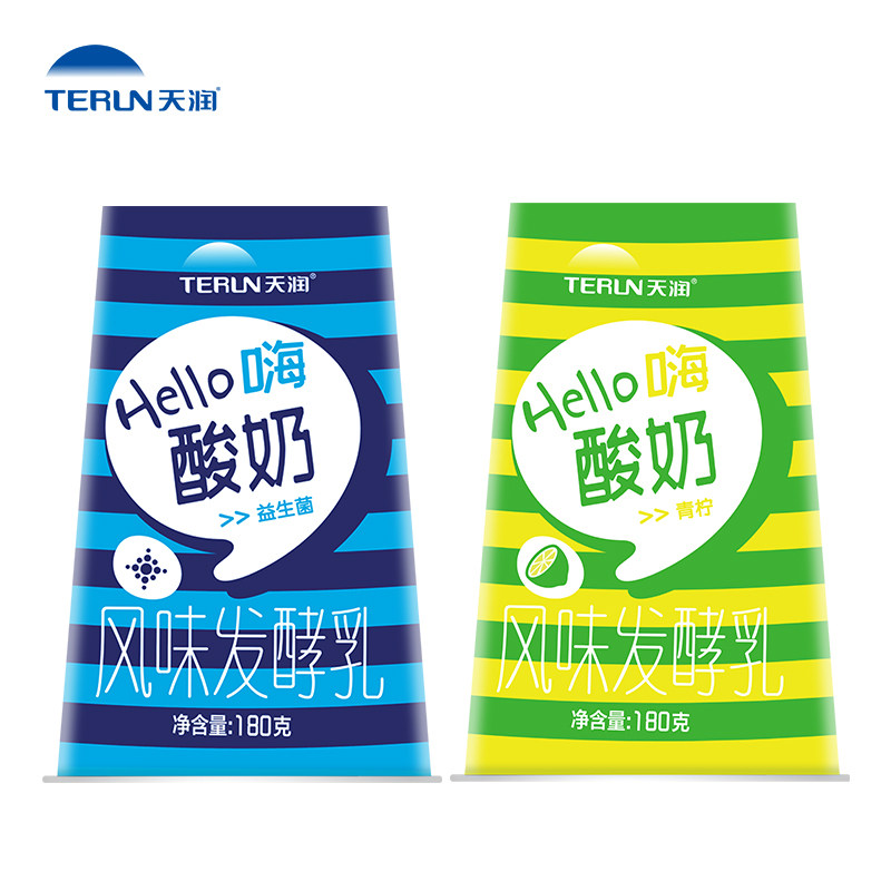 天润新疆酸奶hello嗨原味青柠发酵乳180g12杯
