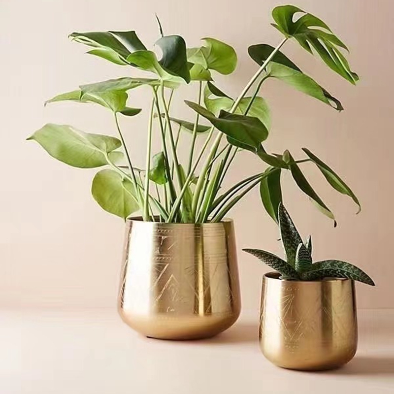 进口金色铝制轻奢金属花盆装饰花器北欧ins花盆