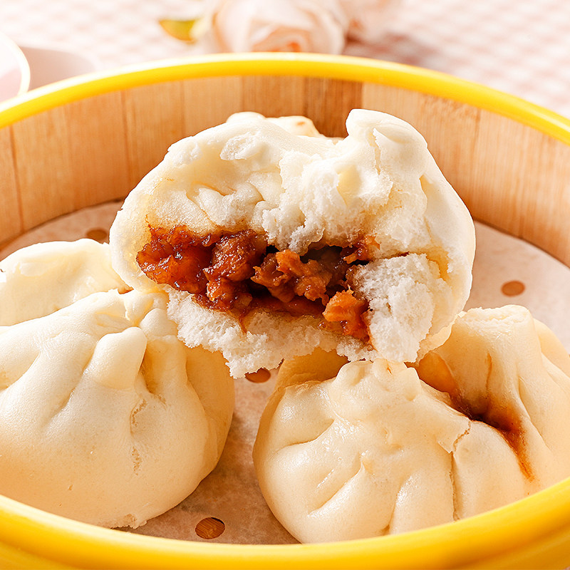 佛山金城开口叉烧包广式早茶蜜汁叉烧包鲜肉传统手工包点营养早餐