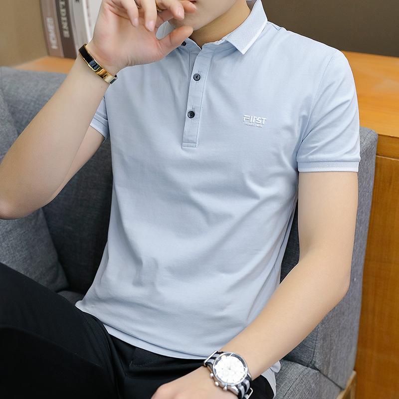 夏季男装短袖t恤有带领修身体恤上衣休闲保罗翻领纯色棉质POLO衫