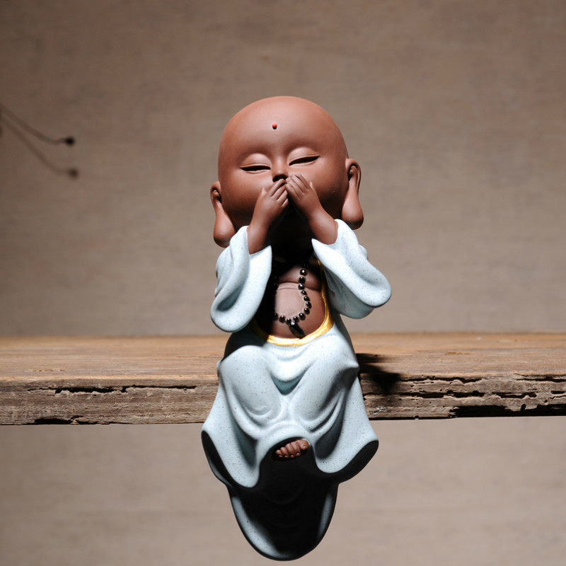 陶瓷三不小和尚摆件不听不看不说客厅禅意装饰品创意泥塑人物摆设