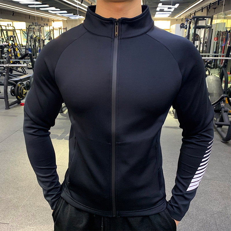 跑步外套男秋冬运动套装弹力速干训练长袖立领修身健身衣教练工服