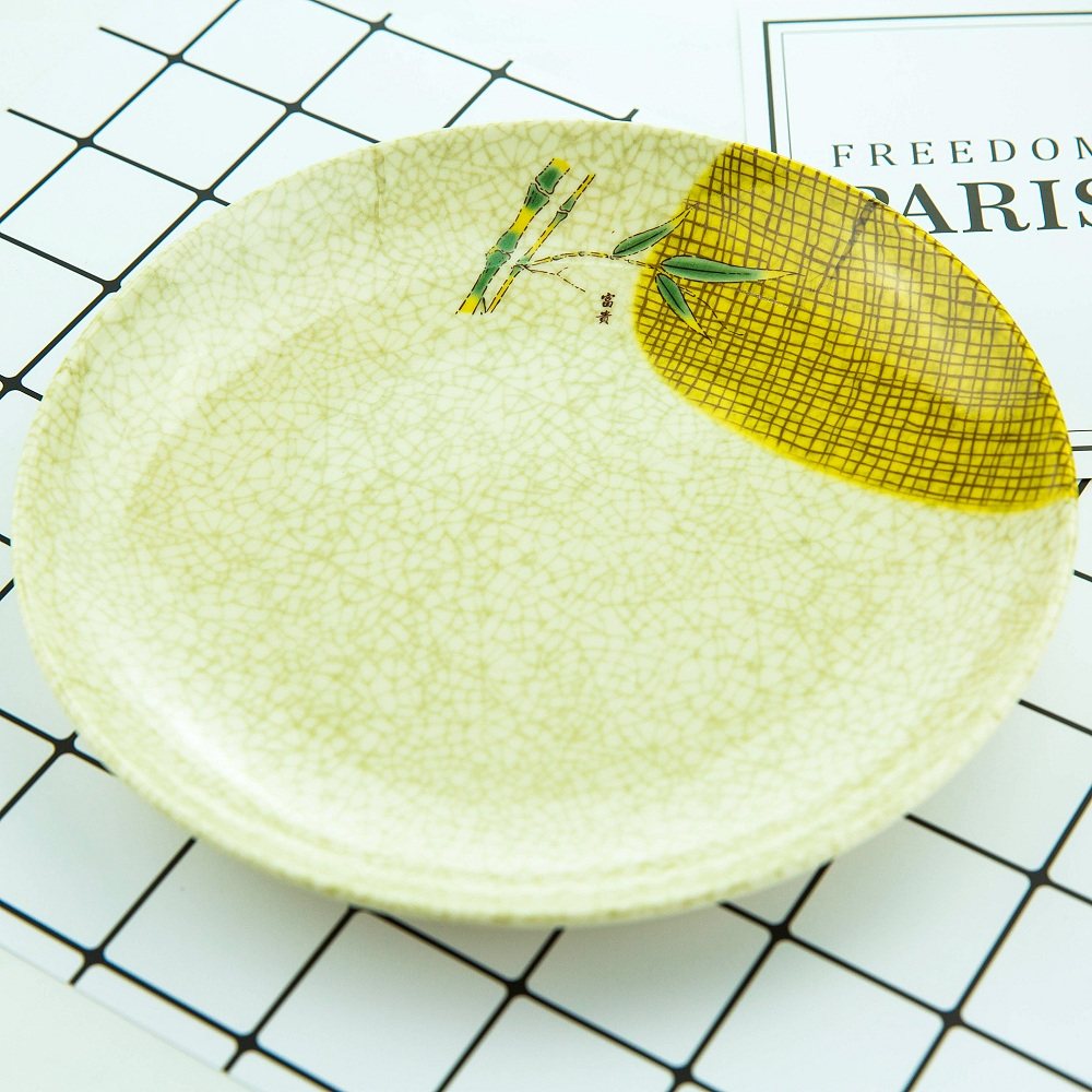 仿瓷圆形盘子大盘青花浅盘平盘菜盘碟子快餐自助餐具塑料商用包邮