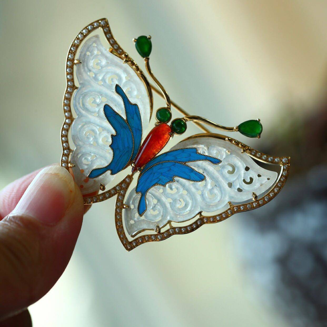 和田镶嵌点翠胸针吊坠两用用款胸针