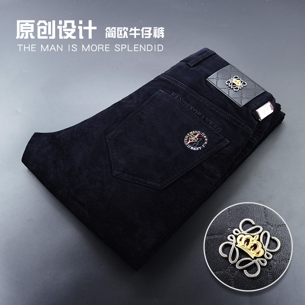 秋冬款提花时尚灯芯绒休闲裤男士直筒修身小脚条绒裤平绒男裤潮流