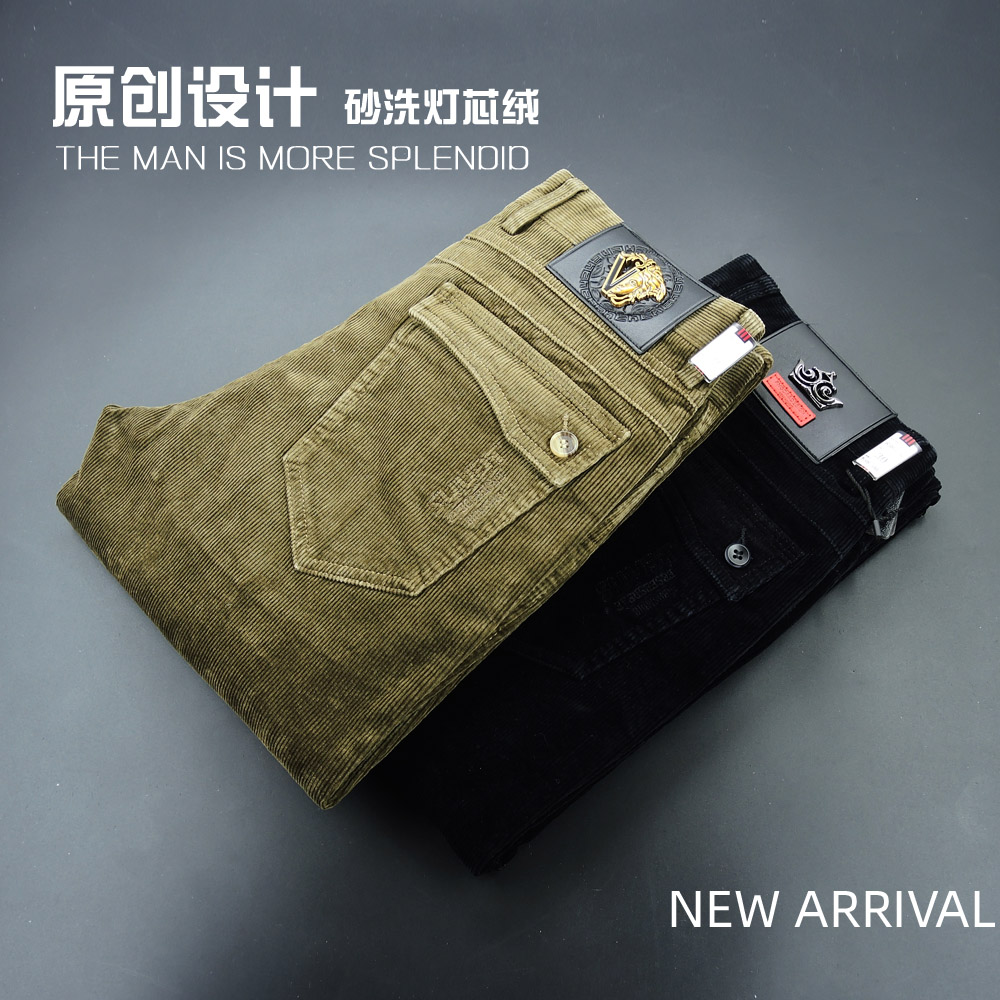 时尚秋冬款纯棉弹力灯芯绒休闲裤直筒修身商务男士条绒裤子工装潮