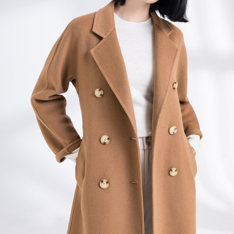 2022秋冬新款中长款纯羊毛双面羊绒大衣女双毛呢外套