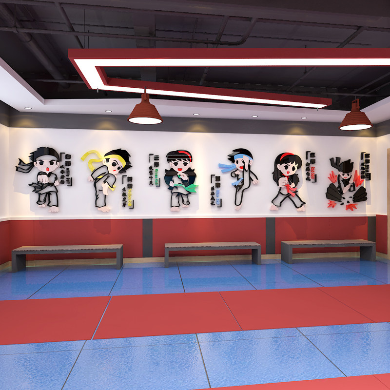 跆拳贴纸分类人物室内文化教室亚克力跆拳道立体墙贴