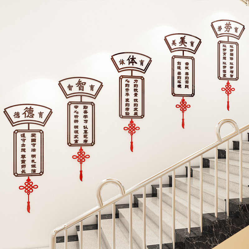 德智体美劳国学文化亚克力教室装饰墙贴幼儿园班级墙贴