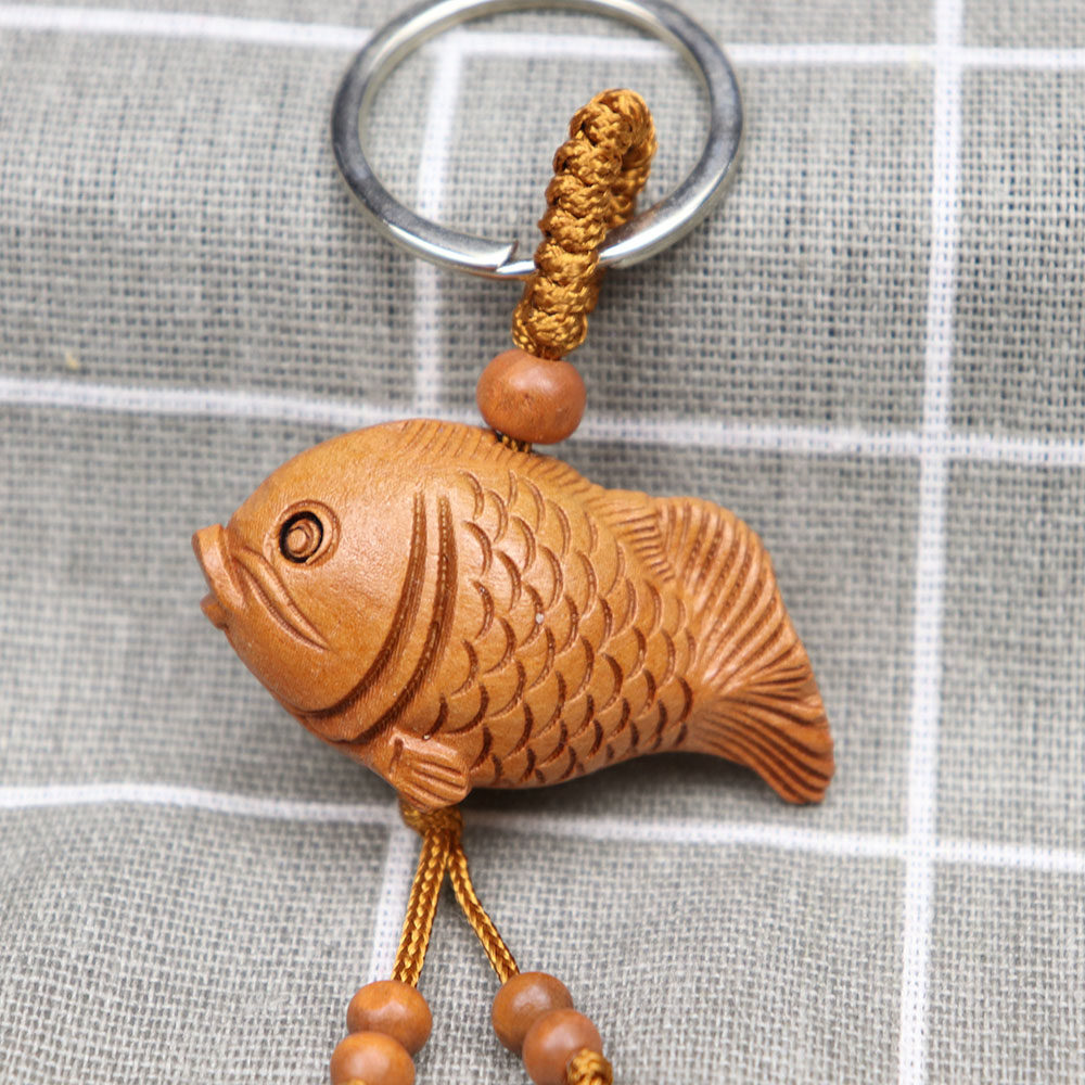 桃木木雕鲤鱼钥匙扣木质卡通金鱼礼品挂件生日钥匙扣