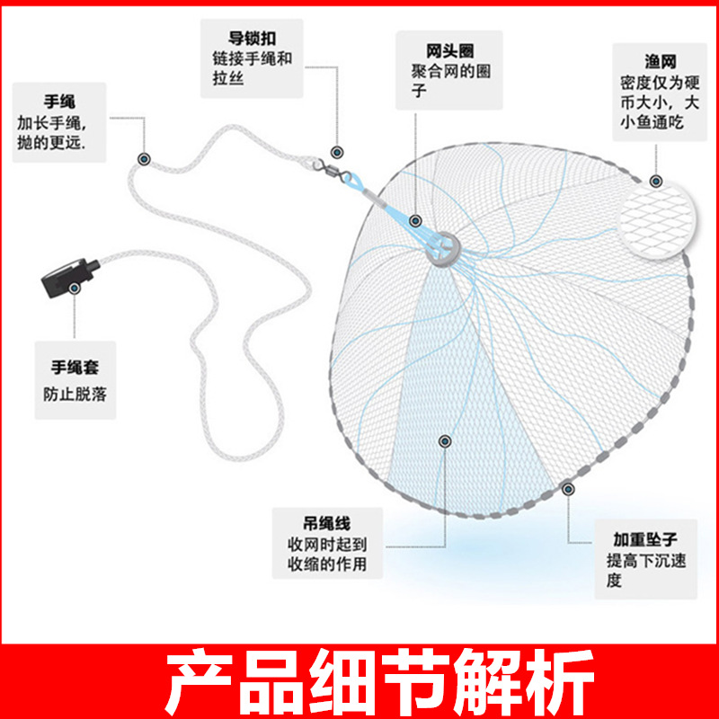 飞盘式撒网抛网手撒手抛网捕鱼网甩旋工具神铁链自动易抛网大渔网