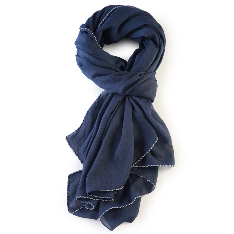 超大精致拷边用料大气1.5米披肩围巾深蓝牛仔围巾