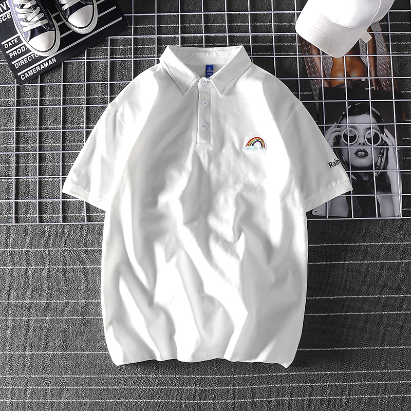 时尚polo衫夏季男士彩虹短袖t恤潮牌菠萝衫男翻领情侣纯棉保罗衫