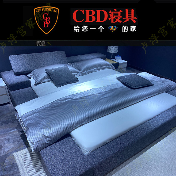cbd家居专柜现代布艺软床黑金hz5060双人床简约布艺床