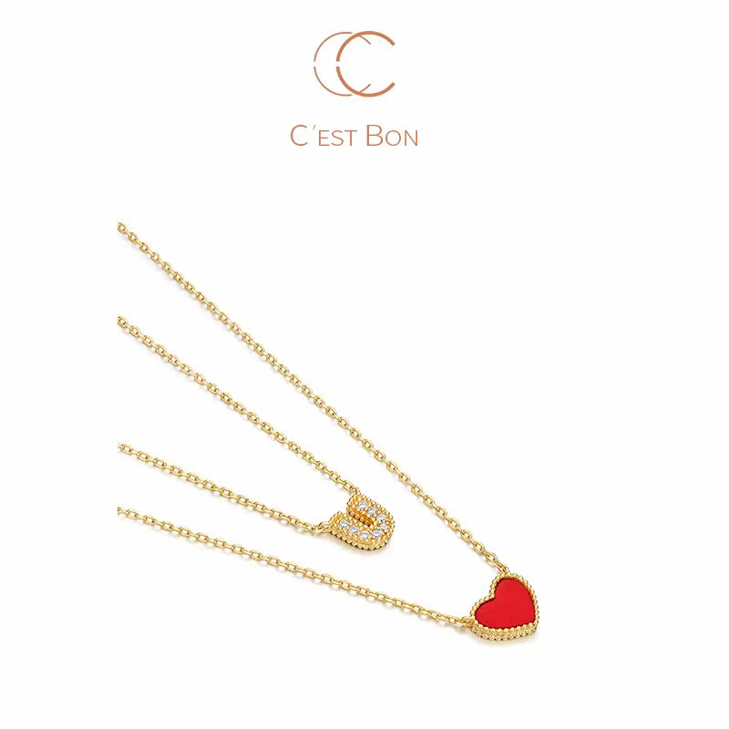 glamever心形告白项链情人节礼物红色爱心锁骨项链