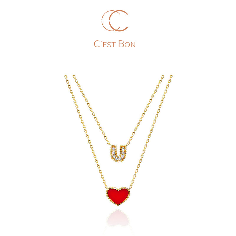 glamever心形告白项链情人节礼物红色爱心锁骨项链