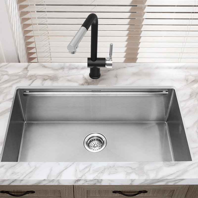 美仕杰黑色纳米水槽单槽下沉式厨房304不锈钢双槽洗菜盆洗碗池