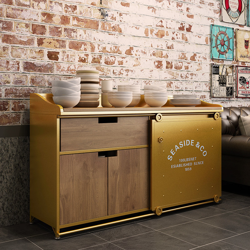 复古餐边柜铁艺备餐柜火锅店餐厅包厢酒店饭店茶水柜储物柜调料台