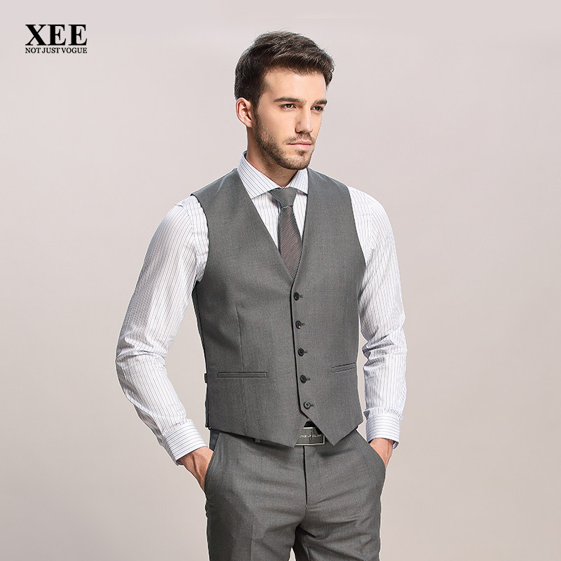 xee商场同款春秋新款灰色羊毛男士西装马甲背心