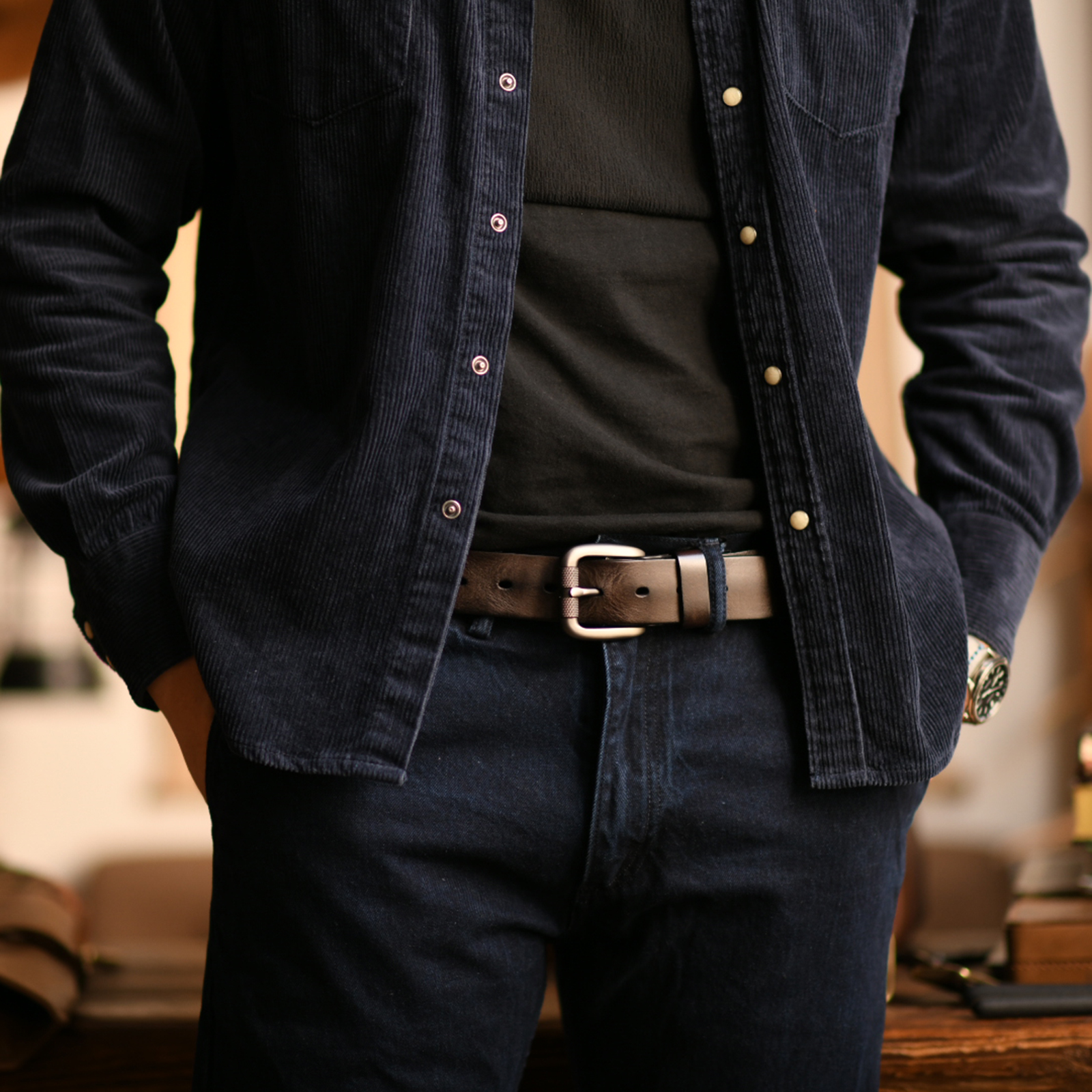 手工裤腰潮男针扣牛皮层纯带头裤腰带牛仔裤褶皱腰带