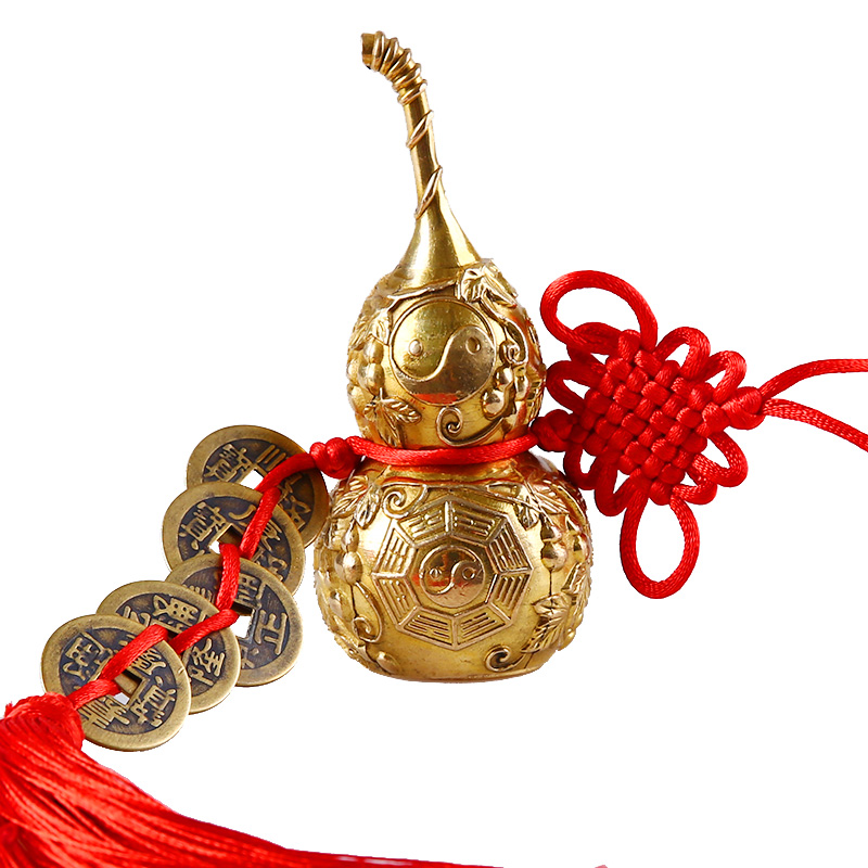 纯铜葫芦五帝钱镇宅辟邪招摆件空心黄铜摆件