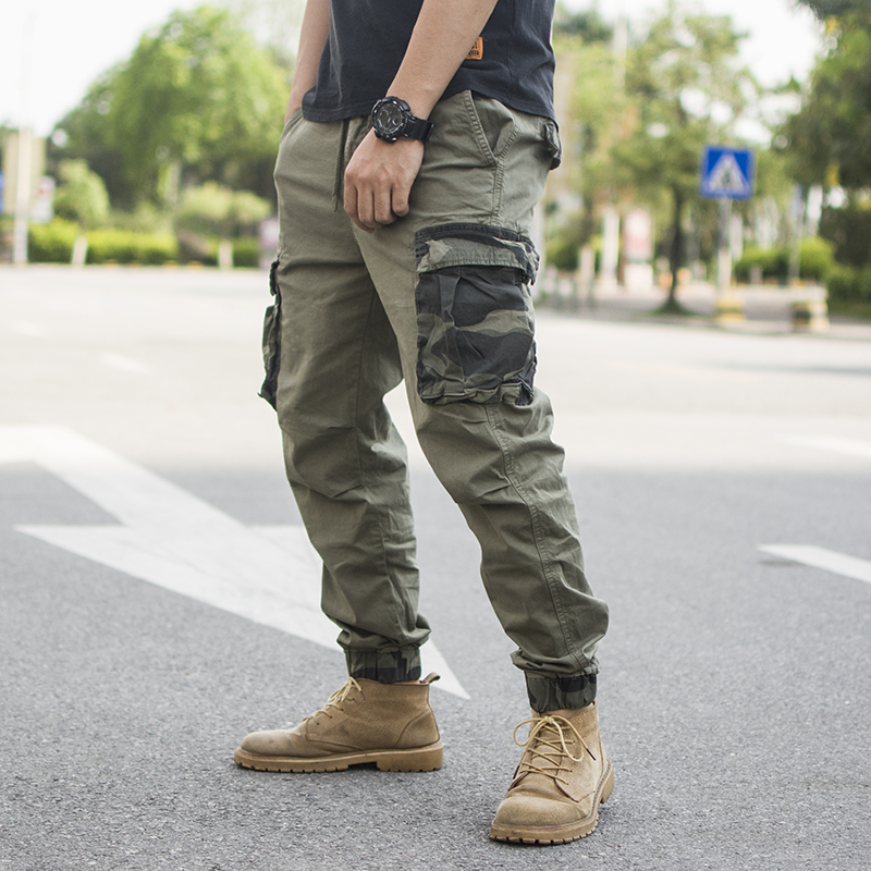 2021秋冬新款男士潮牌迷彩多口袋军裤松紧腰束脚显瘦户外工装裤男