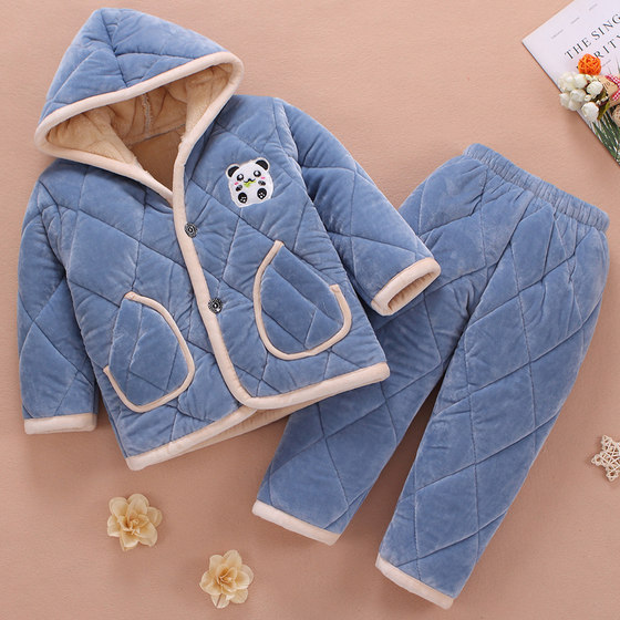 Children's Flannel Pajamas Autumn And Winter Boys' Girls' Coral Plush Thickened Winter Boys' Baby Three Layers Of Cotton Children's Flannel Pajamas Autumn And Winter Boys' Girls' Coral Plush Thickened Winter Boys' Baby Three Layers Of Cotton