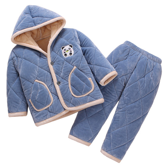 Children's flavored pajamas, autumn and winter boys, girls, coral and velvet thickened winter, boys, baby babies three -layer cotton Children's flavored pajamas, autumn and winter boys, girls, coral and velvet thickened winter, boys, baby babies three -layer cotton