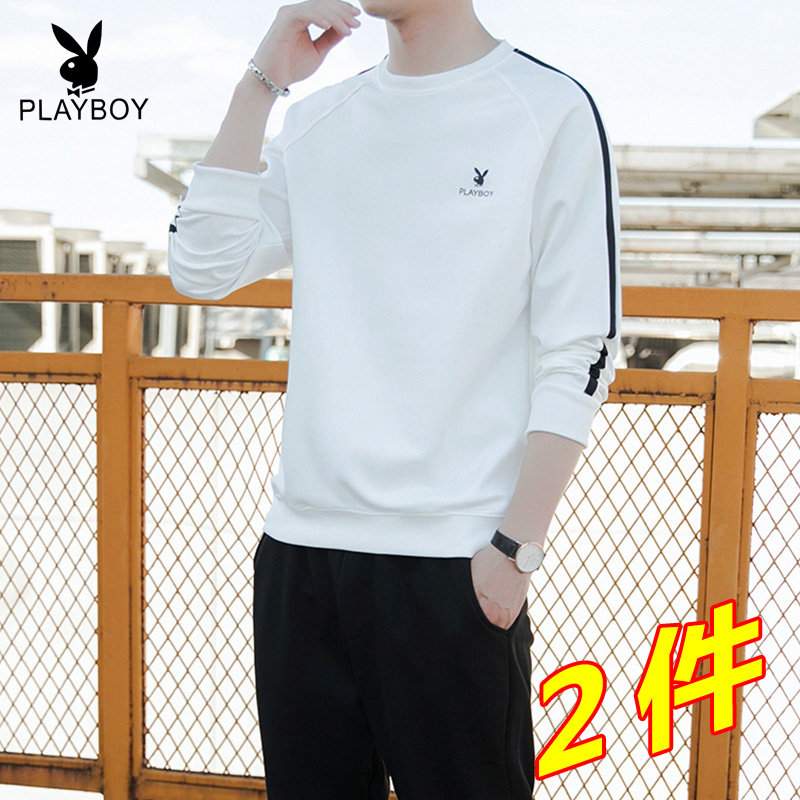 花花公子春秋季长袖T恤男士宽松2022新款潮流秋款圆领卫衣打底衫