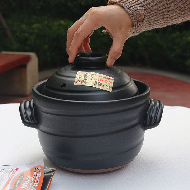 日本进口万古烧砂锅华月炖锅日式双盖大黑土锅陶瓷煲汤家用土锅