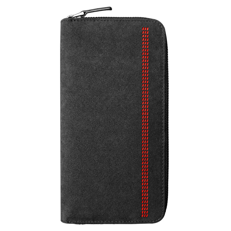 alcantara翻毛皮麂皮拉链钱包男士真皮长款手拿包时尚钱包