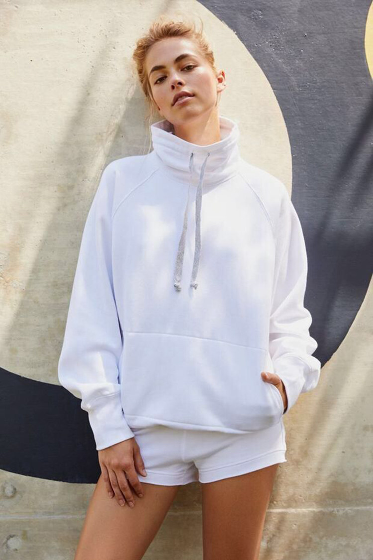 fp新款高领套头加薄厚实宽松运动健身白色卫衣