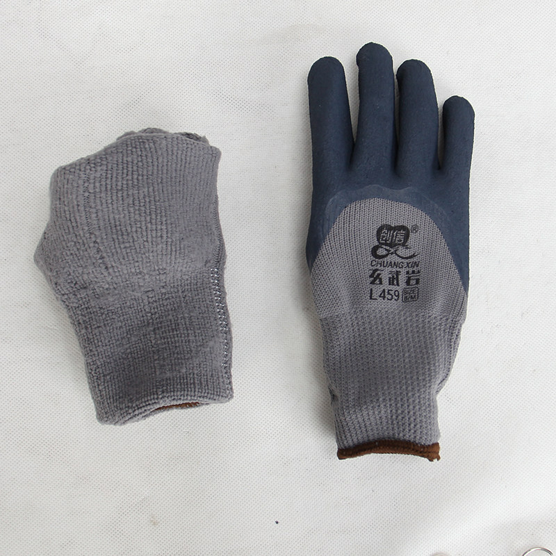 登升加绒加厚乳胶发泡劳保手套毛圈防护手套