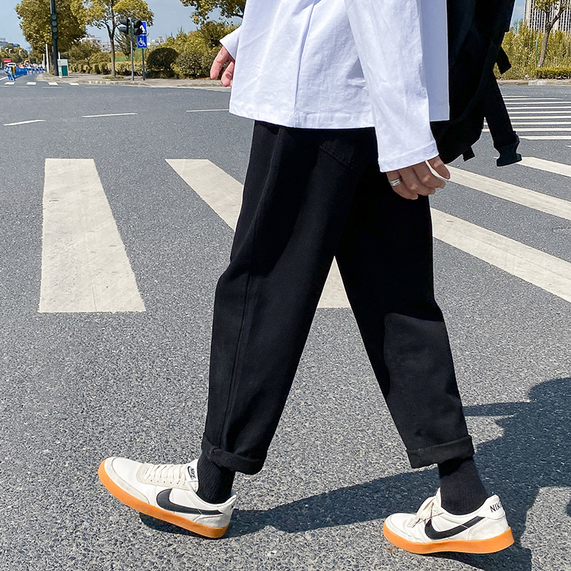 夏季新款牛仔裤男士潮牌宽松直筒韩版潮流黑色休闲九分裤子男百搭