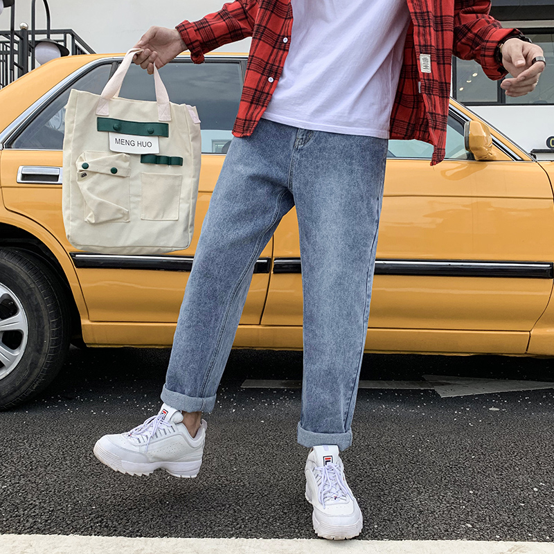 ins港风牛仔裤男cec韩版潮流坠感老爹裤宽松直筒百搭长裤子男新款
