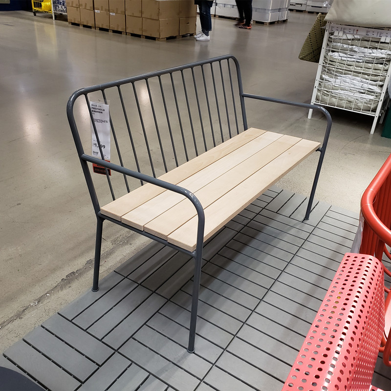 户外温馨宜家ikea普莱斯莱斯特侯姆靠背长凳休闲户外椅子凳子
