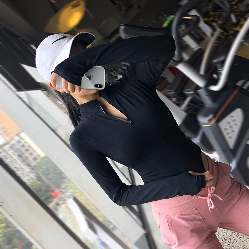 岚纹拉链跑步运动服女露脐显瘦速健身健身衣