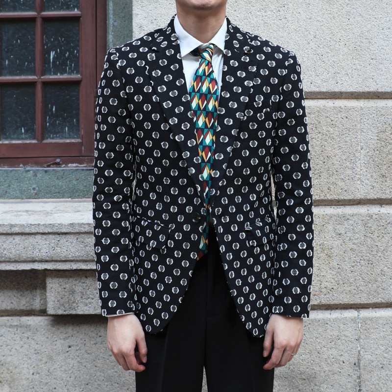 biggezi英伦雅痞波点西服韩版时尚潮流休闲修身男士西服