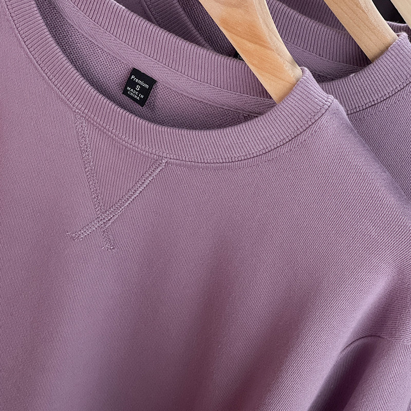 温柔莫兰迪色系340g重磅纯棉雾霾紫卫衣女套头香芋浅紫色上衣男