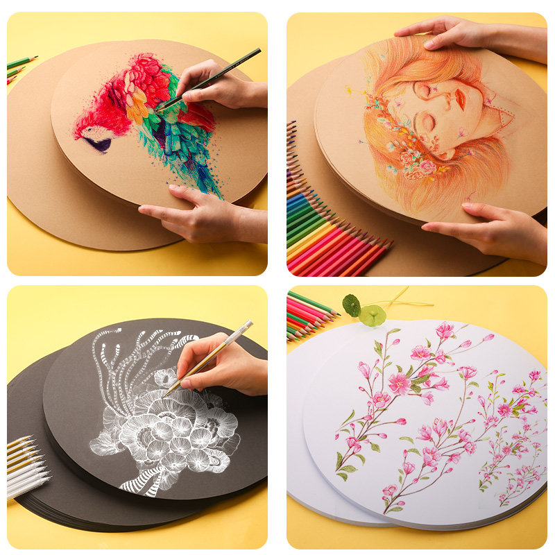 50张圆形牛皮纸绘画画纸圆面素描彩铅用纸美术卡纸