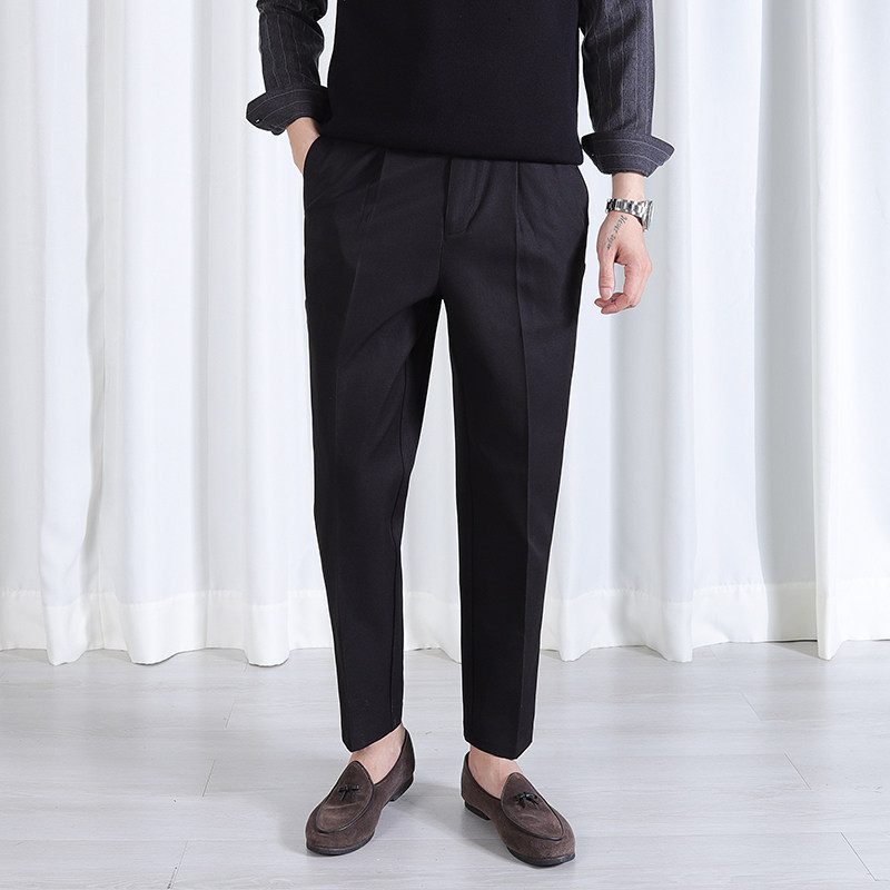 秋季新品西装裤子男韩版潮流宽松直筒男士九分休闲裤