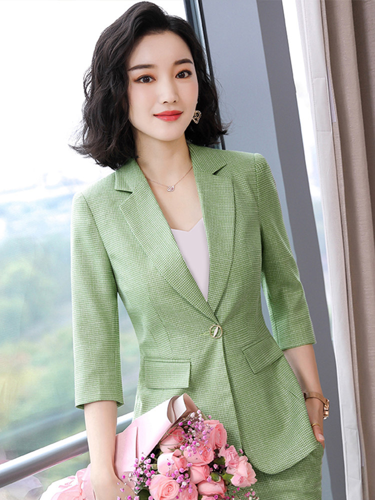 职业装套装女2020春夏新款正装两件套气质修身七分袖小西装女外套
