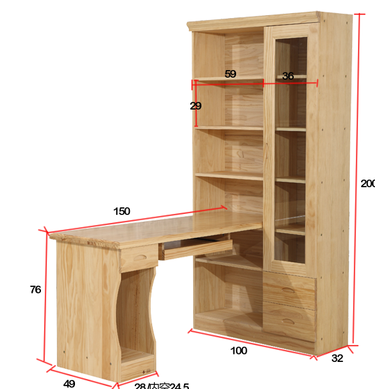 定制实木连体书桌儿童松木书柜书架写字台电脑电脑桌