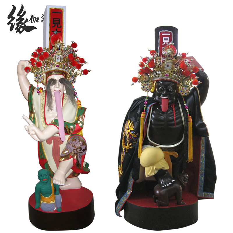 黑白无常神像木雕七爷八爷谢必安范无救九爷香樟木雕