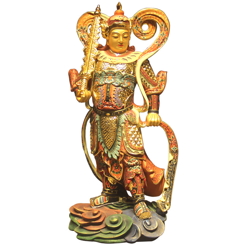 手工木雕韦陀菩萨佛像韦陀天护法韦天将军力士金刚摆件供奉香樟木