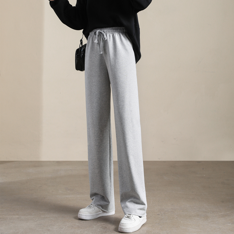 灰色运动裤女春秋冬宽松直筒休闲长裤高腰垂感小个子黑色阔腿卫裤