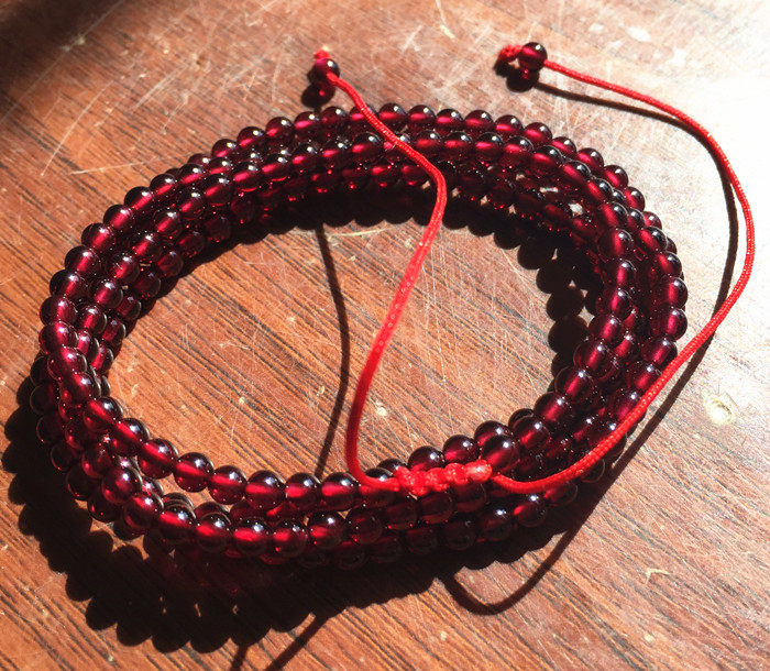 天然水晶酒红色石榴石腰链女本命年红绳腰带 - 晶韵苑