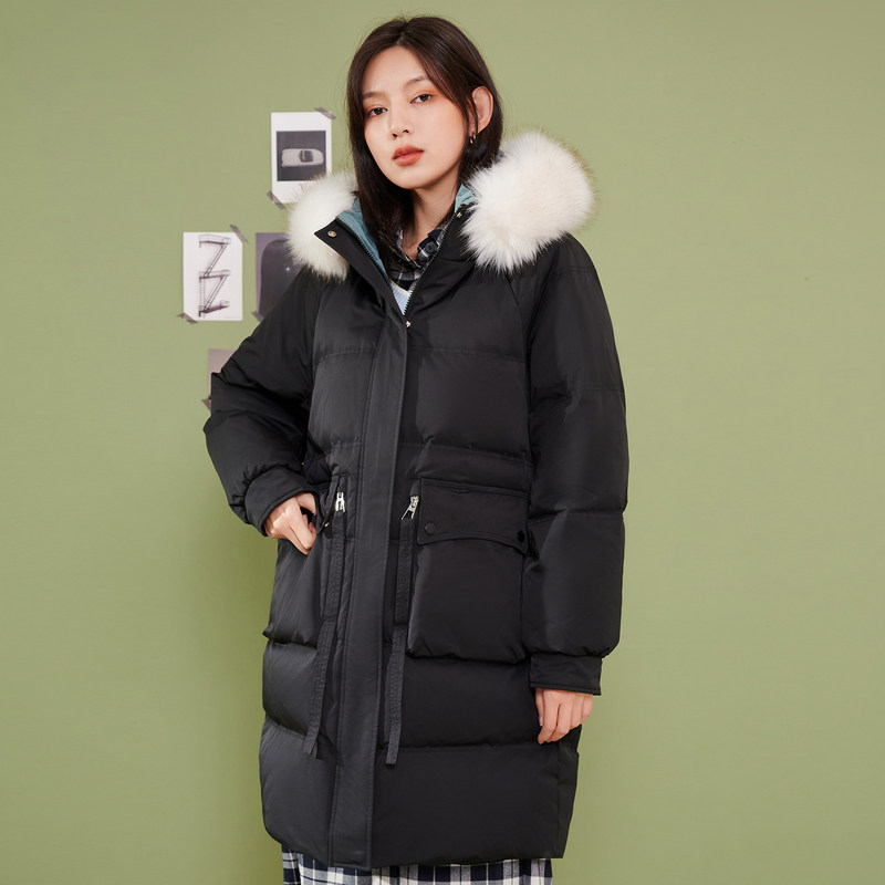 快鱼时尚女装休闲带毛领羽绒服女2021冬季加厚保暖外套女11y5013