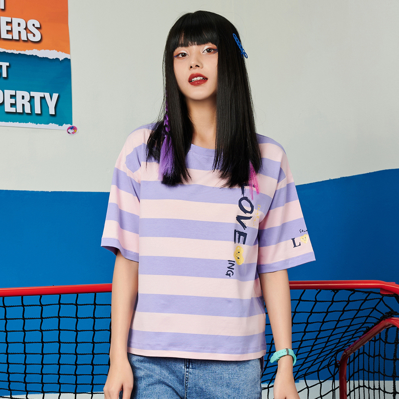 圆领短袖上衣夏季新款潮流港风套头t恤女11t5047  fastfish  快鱼服饰