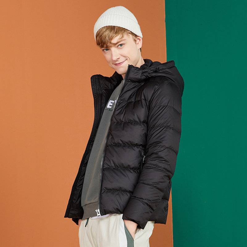 省钱折扣优惠券领取网站 男装 快鱼2019新款男士冬季保暖外套短款连帽